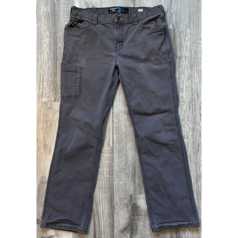 Ariat Rebar Pants Men 34x32 M7 Slim Straight Leg Canvas Workwear Gray Outdoor